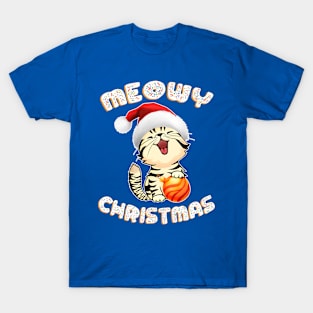 Funny Christmas Cat Cute Xmas Kitten Meowy Christmas T-Shirt